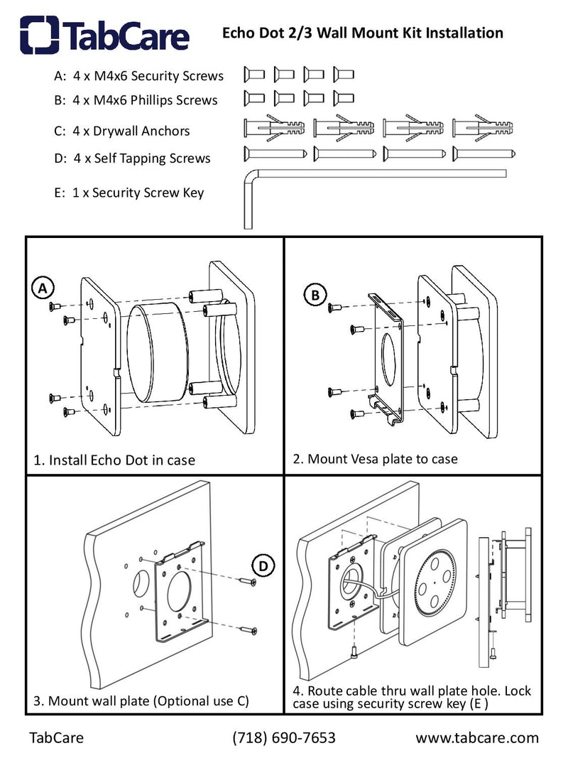 User's Manual for TABcare Echo Dot 2nd and 3rd Gen Security Wall Mount Kit