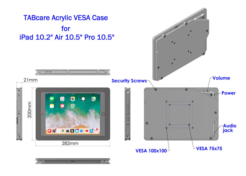 2. Acrylic iPad 9.7" 10.2" 11", iPad Air 9.7" 10.5" 10.9" 11" 13" Security VESA Case with Wall Mount or Desktop Stand options