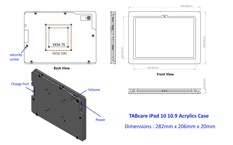 2. Acrylic iPad 9.7" 10.2" 11", iPad Air 9.7" 10.5" 10.9" 11" 13" Security VESA Case with Wall Mount or Desktop Stand options